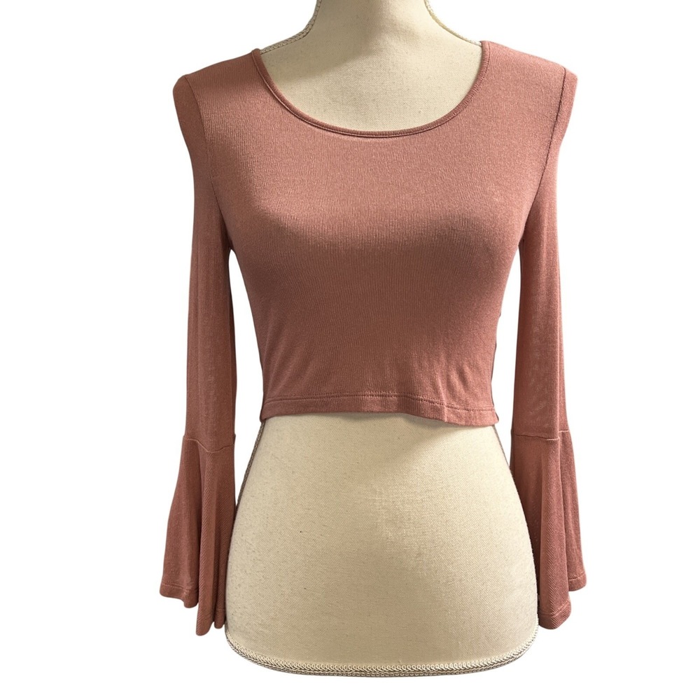 Dont Ask Why‎ Y2K Top Womens OS Pink Sheer Mesh Cropped Long Bell Sleeve Fairy